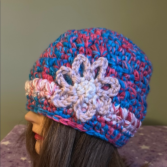 crochet hats Accessories - Multicolor Crochet Flower Beanie medium acrylic yarn new